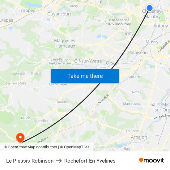 Le Plessis-Robinson to Rochefort-En-Yvelines map