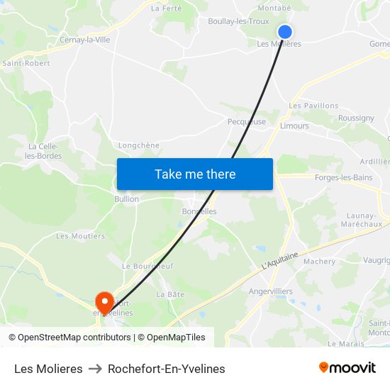 Les Molieres to Rochefort-En-Yvelines map