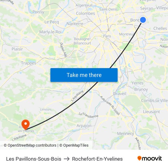 Les Pavillons-Sous-Bois to Rochefort-En-Yvelines map