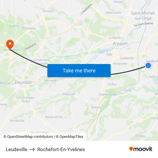 Leudeville to Rochefort-En-Yvelines map