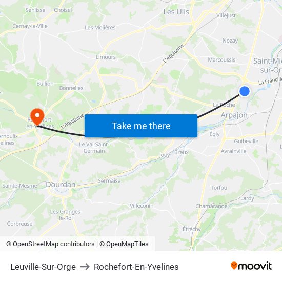 Leuville-Sur-Orge to Rochefort-En-Yvelines map