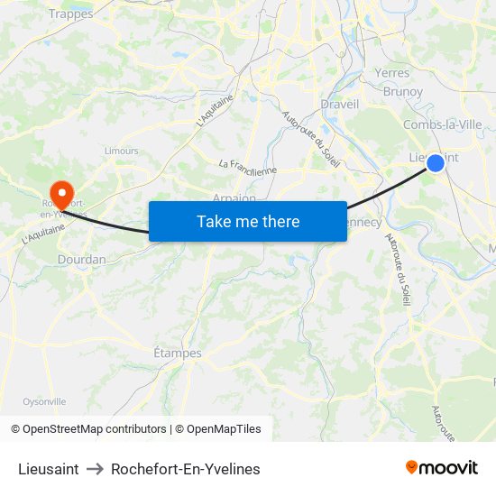 Lieusaint to Rochefort-En-Yvelines map