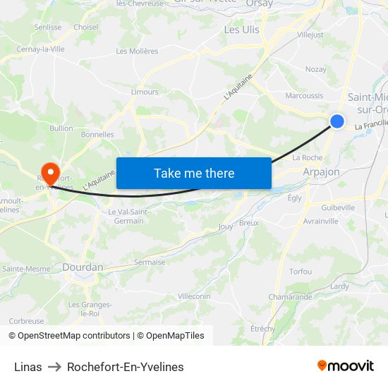 Linas to Rochefort-En-Yvelines map