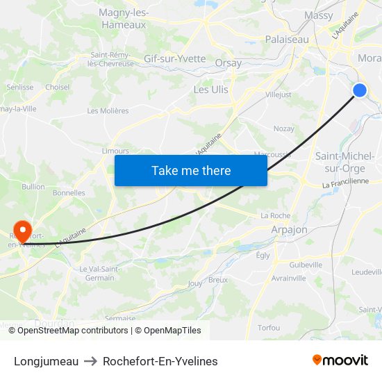 Longjumeau to Rochefort-En-Yvelines map