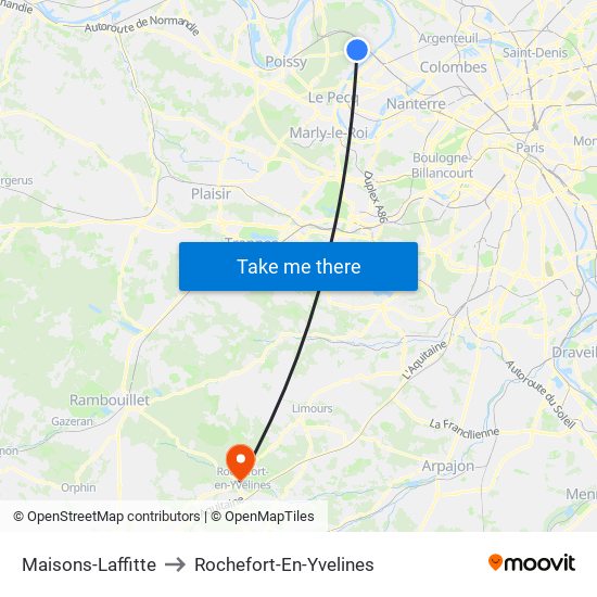 Maisons-Laffitte to Rochefort-En-Yvelines map