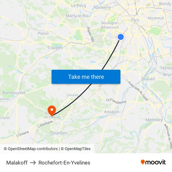 Malakoff to Rochefort-En-Yvelines map