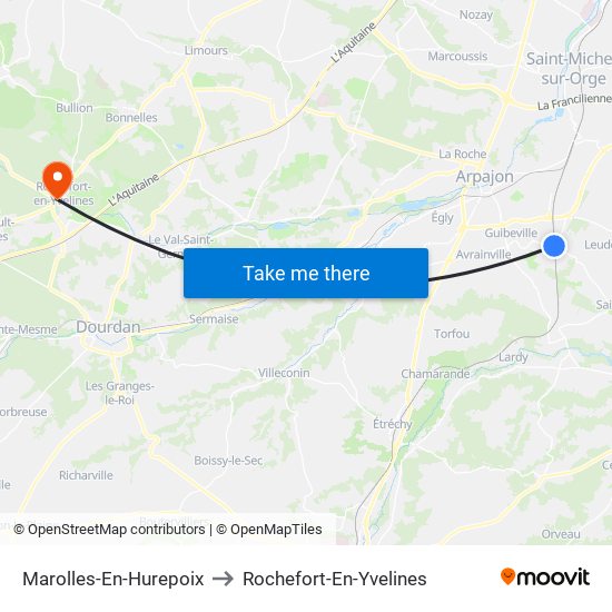 Marolles-En-Hurepoix to Rochefort-En-Yvelines map