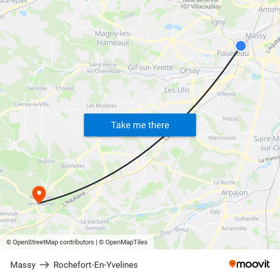 Massy to Rochefort-En-Yvelines map