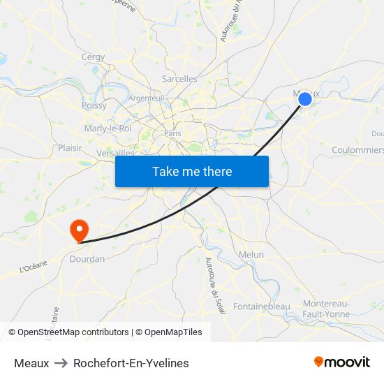 Meaux to Rochefort-En-Yvelines map