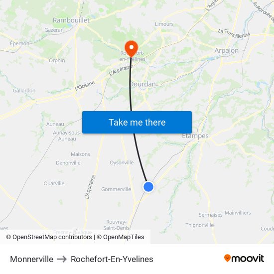 Monnerville to Rochefort-En-Yvelines map