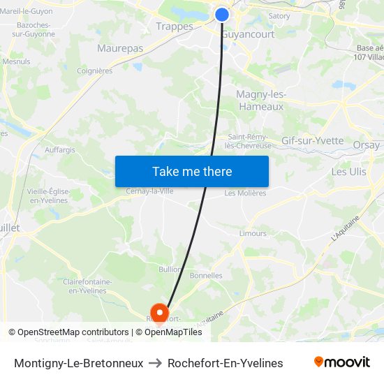 Montigny-Le-Bretonneux to Rochefort-En-Yvelines map