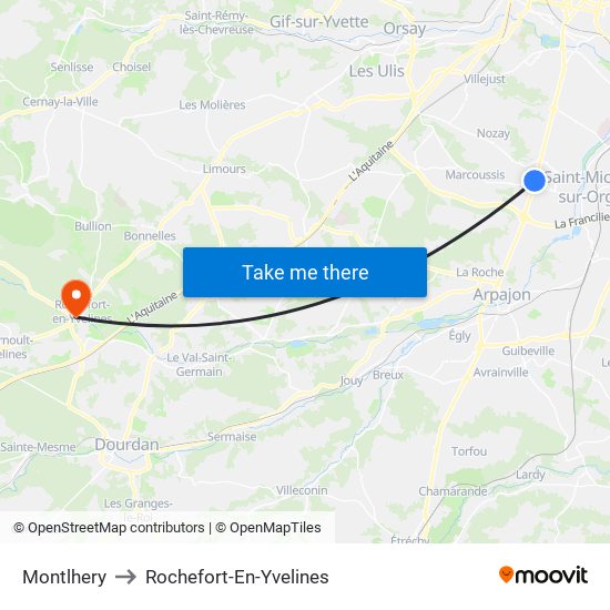 Montlhery to Rochefort-En-Yvelines map