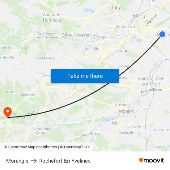 Morangis to Rochefort-En-Yvelines map