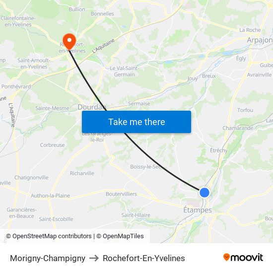 Morigny-Champigny to Rochefort-En-Yvelines map