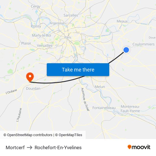 Mortcerf to Rochefort-En-Yvelines map