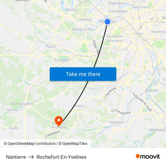 Nanterre to Rochefort-En-Yvelines map