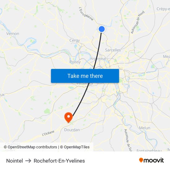 Nointel to Rochefort-En-Yvelines map