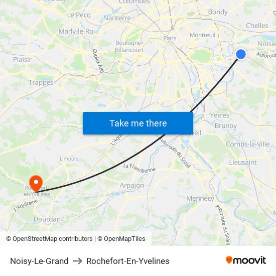 Noisy-Le-Grand to Rochefort-En-Yvelines map