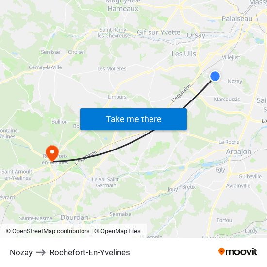 Nozay to Rochefort-En-Yvelines map