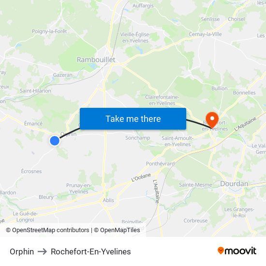 Orphin to Rochefort-En-Yvelines map