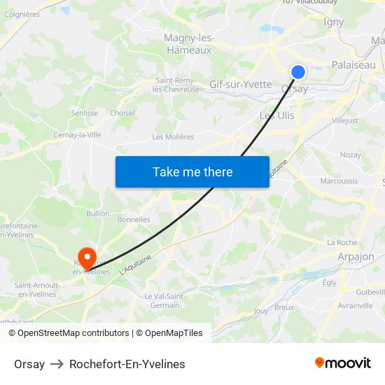 Orsay to Rochefort-En-Yvelines map