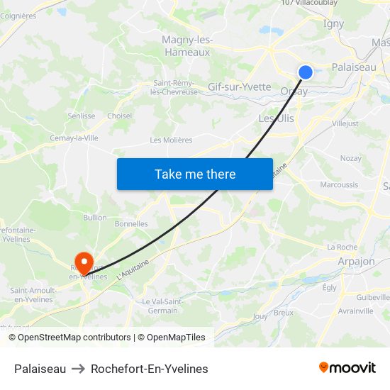 Palaiseau to Rochefort-En-Yvelines map