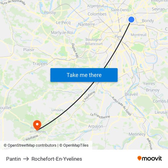 Pantin to Rochefort-En-Yvelines map