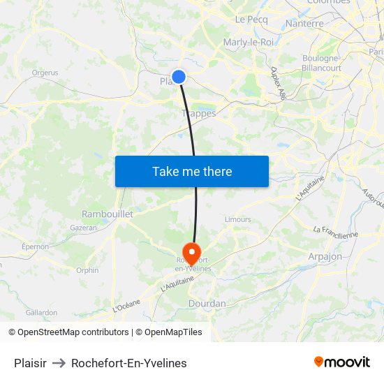 Plaisir to Rochefort-En-Yvelines map