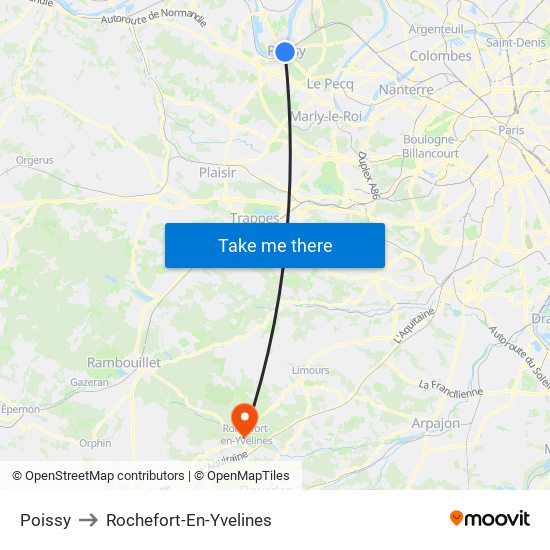 Poissy to Rochefort-En-Yvelines map