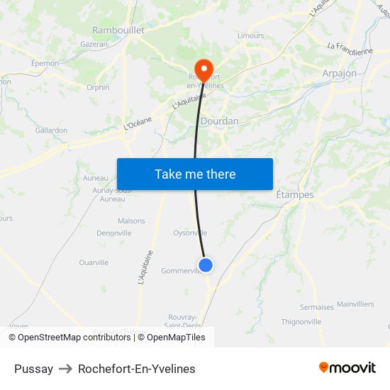 Pussay to Rochefort-En-Yvelines map