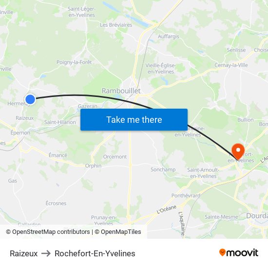 Raizeux to Rochefort-En-Yvelines map