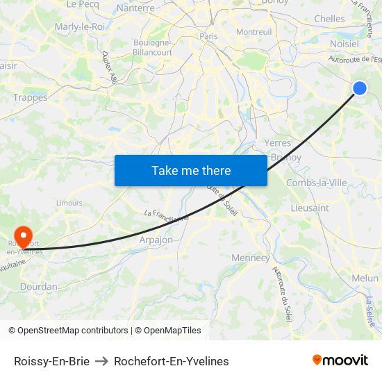 Roissy-En-Brie to Rochefort-En-Yvelines map