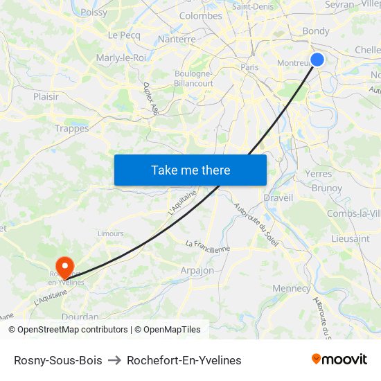Rosny-Sous-Bois to Rochefort-En-Yvelines map