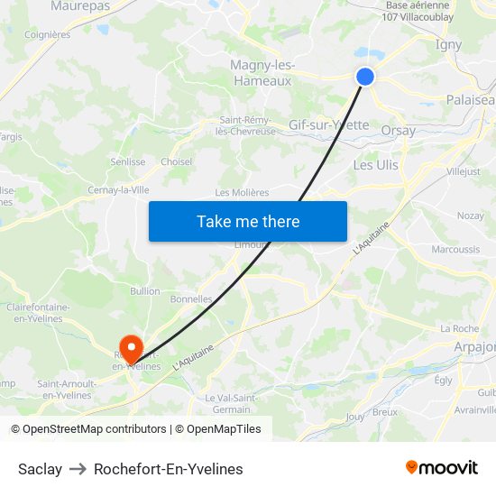 Saclay to Rochefort-En-Yvelines map