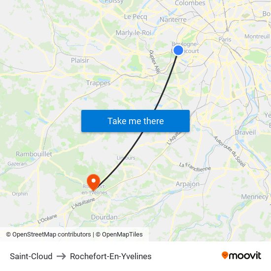 Saint-Cloud to Rochefort-En-Yvelines map