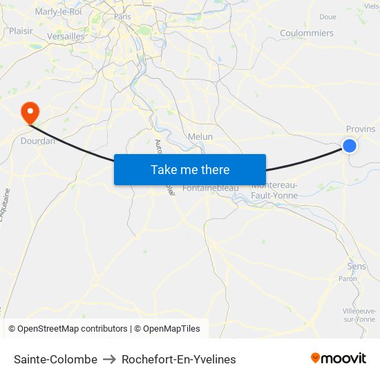 Sainte-Colombe to Rochefort-En-Yvelines map