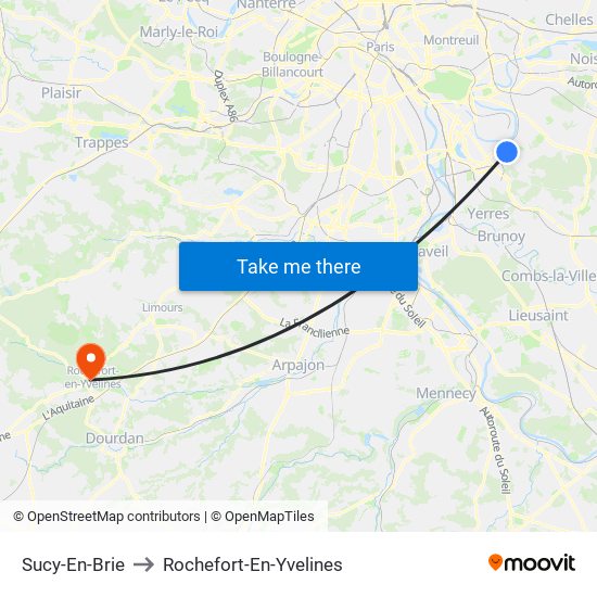 Sucy-En-Brie to Rochefort-En-Yvelines map