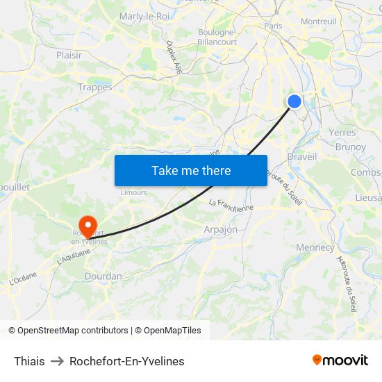 Thiais to Rochefort-En-Yvelines map