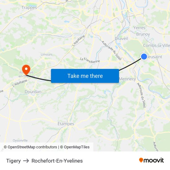 Tigery to Rochefort-En-Yvelines map