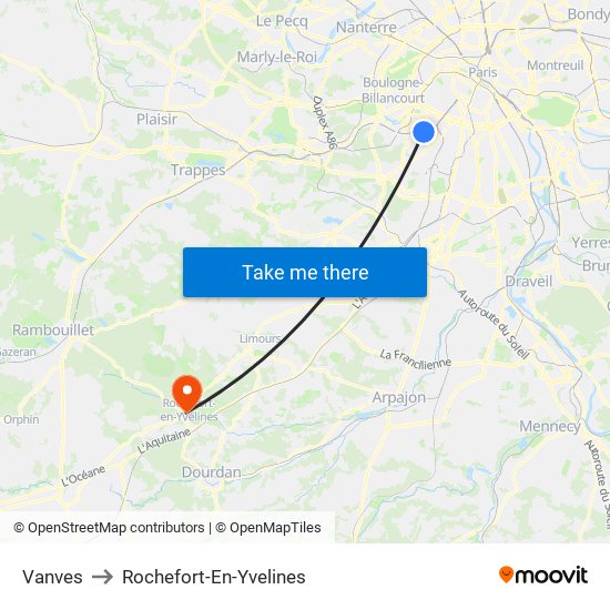 Vanves to Rochefort-En-Yvelines map