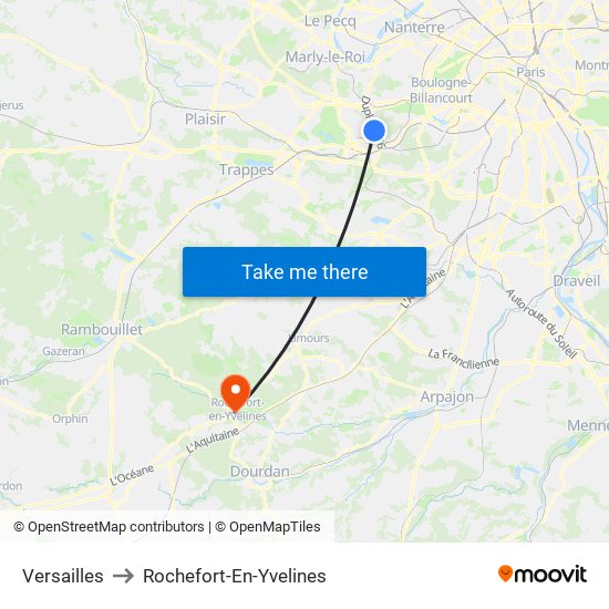 Versailles to Rochefort-En-Yvelines map