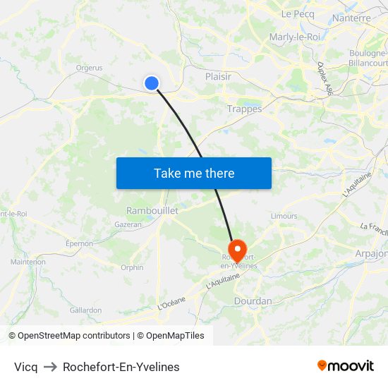 Vicq to Rochefort-En-Yvelines map