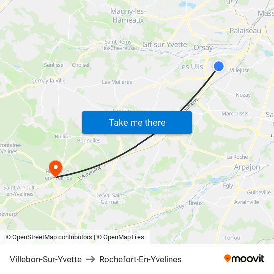 Villebon-Sur-Yvette to Rochefort-En-Yvelines map