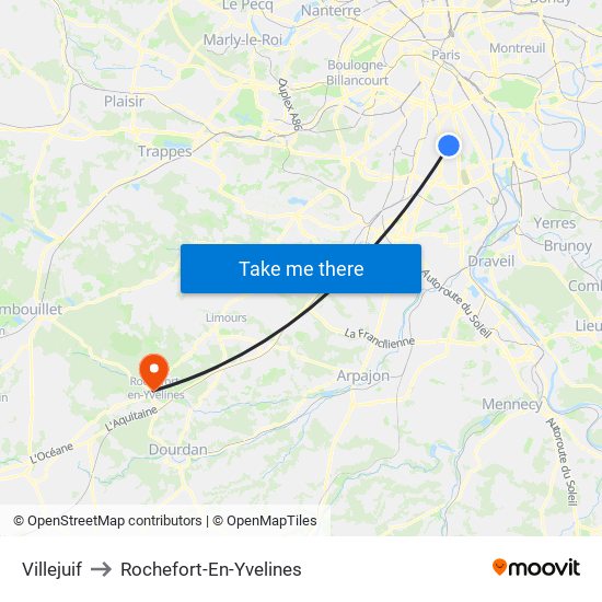 Villejuif to Rochefort-En-Yvelines map