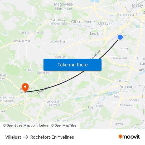 Villejust to Rochefort-En-Yvelines map