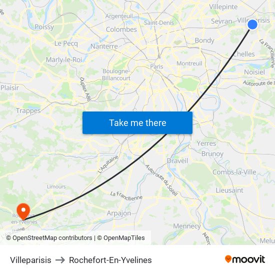 Villeparisis to Rochefort-En-Yvelines map