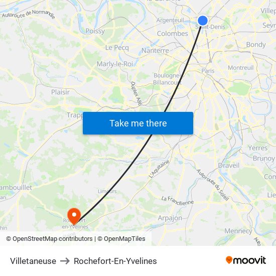Villetaneuse to Rochefort-En-Yvelines map