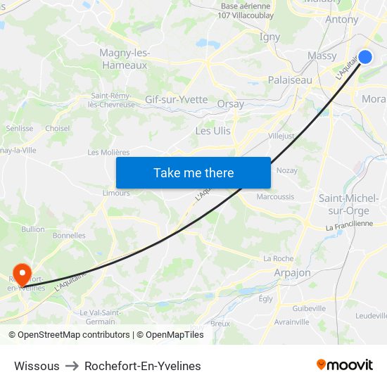 Wissous to Rochefort-En-Yvelines map