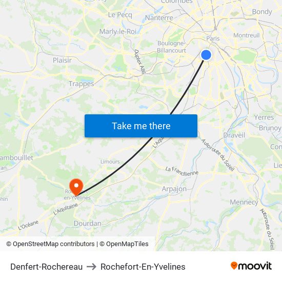 Denfert-Rochereau to Rochefort-En-Yvelines map