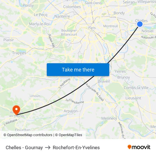 Chelles - Gournay to Rochefort-En-Yvelines map